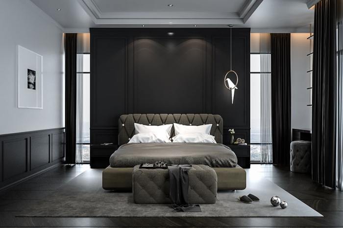 Bedroom design with black bed